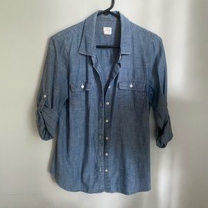 J Crew size medium chambray blue button down shirt
